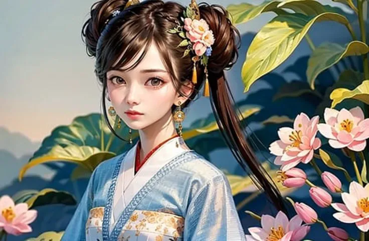 1girl, black_hair, blue_eyes, branch, camellia, chinese_clothes, daisy, earrings, floral_background, flower, hair_flower, hair_ornament, hibiscus, jewelry, lily_\(flower\), looking_at_viewer, lotus, solo, tassel, , , , upper_body, , ((masterpiece)), best quality,(very detailed and expressive eyes),highly detailed,high , 8k, highres, <hypernet:gufeng_:0.7>