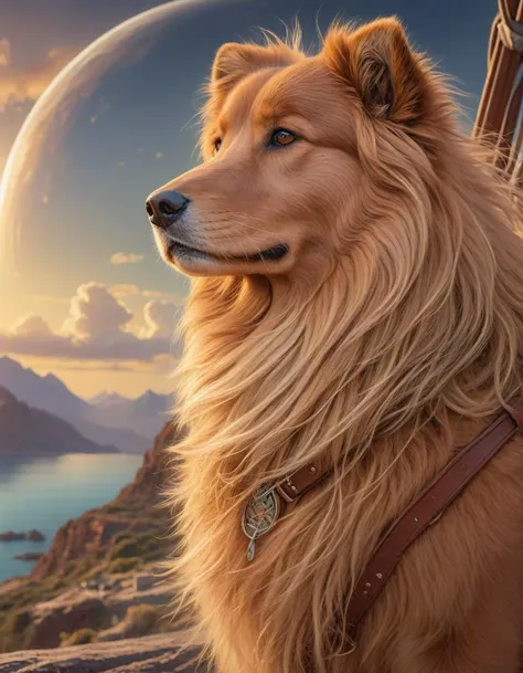 Avery from Canada, medium (chin-length:1.2) windblown caramel hair, a dog as god with a radiant halo, detailed face, gorgeous, amazing, flowing hair, very muscular male body, partial anatomy, stormy and grand war scene, delicate and intricate borders for decoration, caesar victorious, proud Emperor, crepuscular ray, intricate, highly detailed, 8K, digital painting, fantasy, artstation, concept art, sharp focus, over-shoulder shot, illustration, art by greg rutkowski beeple and alphonse mucha, exoplanet colonization site, new frontier settlement, terraforming efforts, pioneering spirit <lora:attractive_notrigger:1>
