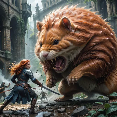 action shot, fighting, fantasy, gigantic hamster, bosstyle <lora:boss_battles:0.55> by (((Antonio J. Manzanedo) and Cyril Rolando) and Mab Graves) and Anne Stokes <lora:more_art:0.30> <lora:RMSDXL_Enhance:0.45> <lora:RMSDXL_Creative:0.45> <lora:RMSDXL_Photo:0.45> <lora:RMSDXL_Darkness_Cinema:0.45> <lora:clothing_slider:2.00> <lora:great_lighting:1.00> <lora:aesthetic:1.00> <lora:looking_at_viewer:1.00> <lora:photorealistic_portrait_v2:0.25> <lora:attractive_v2:0.10> <lora:extremely_detailed_v2:0.25> <lora:XDetail_heavy:0.45> <lora:add_detail:0.75> <lora:perfect_eyes:0.25> <lora:perfect_hands:0.50> <lora:midjourney:-0.15>