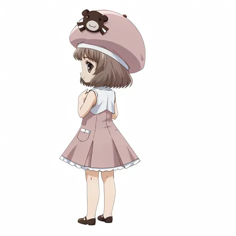 <lora:SakuraAmatsukaXLpony001>,
solo,
SakuraAmatsuka,1girl,brown hair,short hair,brown eyes,
pink_hat,
pink_dress,white vest,
full body,standing,looking back,