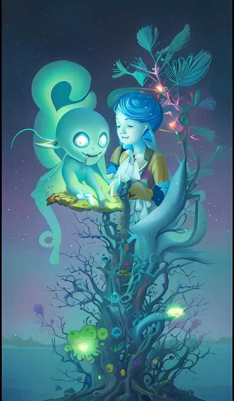 a surreal Bioluminescent, very very very cute Silene in a happy world by Daniel Merriam, Trending on Artstation, oil on Canvas by Elena Zhurikhina and Goro Fujita and Charlie Bowater, octane render, 4k, 8k, HD,