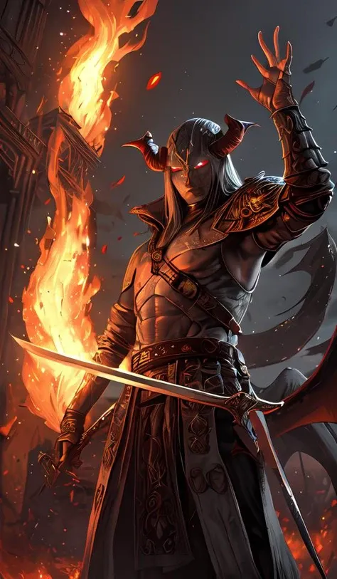 one warrior with sword,demon's palace,flame,darksoul,