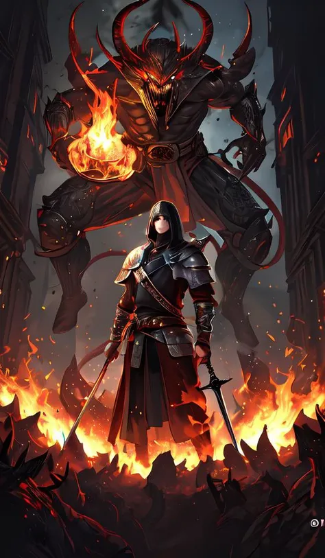 one warrior with sword,demon's palace,flame,darksoul,