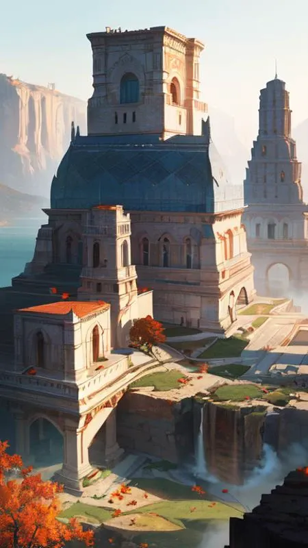 autumn mornings in the low - poly cliffs of illusions, diffuse lighting, fantasy, intricate, surrealism!!!!, highly detailed, lifelike, photorealistic, digital painting, artstation, illustration, concept art, smooth, sharp focus, by greg rutkowski, chris tulloch mccabe, valentina remenar and asher duran,