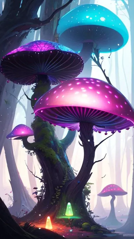 bioluminescent mushroom forest, digital art, concept art, fantasy art, highly detailed, hd wallpaper, artstation, deviantart, behance