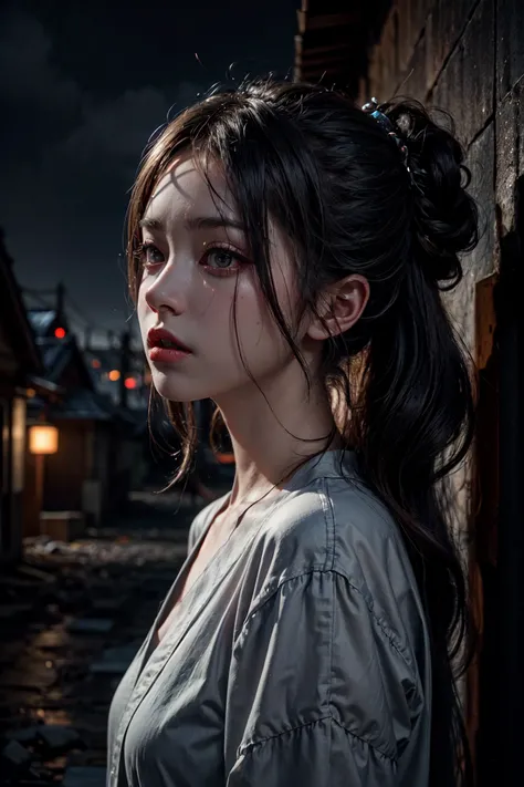 ((demon girl, horror)), broken architectures, ruins, grey
looking at viewer, standing,
(insanely detailed, beautiful detailed face, masterpiece, best quality) cinematic lighting, solo <lora:epi_noiseoffset2:1>
BREAK
outdoors, japanese ghost village, night sky, raytracing <lora:add_detail:1>
BREAK
<lora:vergvoktre_finetuned:0.111> by vergvoktre, dramatic, gritty, nightmare, intricate details, hyperdetailed, cinematic, dark shot, film grainy, soothing tones, muted colors, technicolor