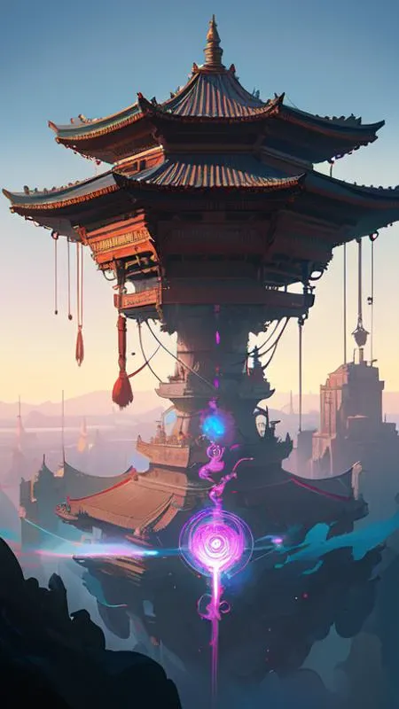 a floating temple, channeling swirling energy, wearing netrunner clothing, vaporwave aesthetic, colorful, psychedelic, digital painting, artstation, concept art, smooth, sharp focus, illustration, art by artgerm and greg rutkowski and alphonse mucha
