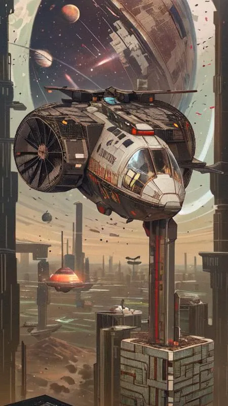 Space warships hover over cities