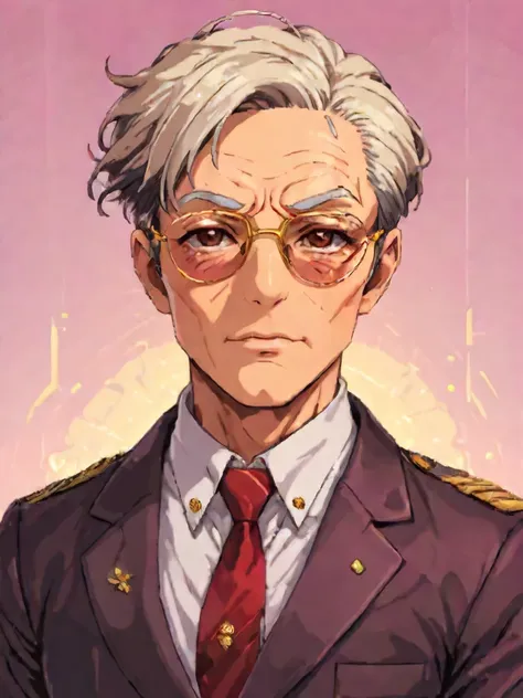 (((masterpiece))) , (((best quality))) , anime style, 2d, Swiss attractive 1boy, solo, Corporal, he is Elderly and Complex, his hair is Colored and styled as The comb-over fade, key visual, shiny, contemporary fine detail, professional creative, cute, perfect background