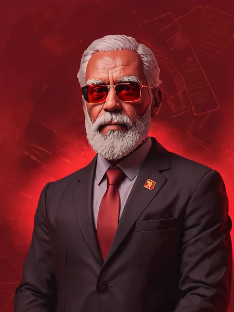 man with white beard, red background, business suit, realistic, professional passport picture, strong red backlight, cinematic,