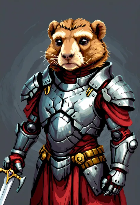 humanoid prarie dog wearing armor, portrait, iron armor, sword