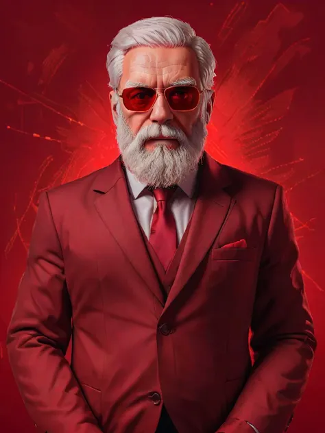 man with white beard, red background, business suit, realistic, professional passport picture, strong red backlight, cinematic,