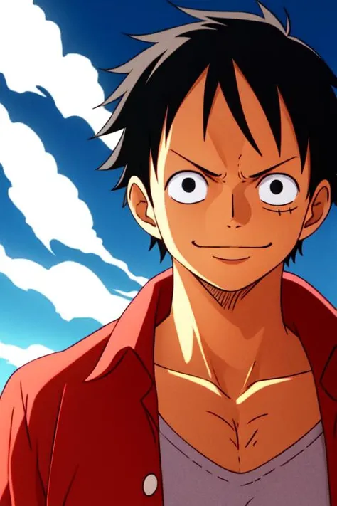 1boy, wanostyle, monkey d luffy, smiling, straw hat, looking at viewer, solo, upper body, ((masterpiece)), (best quality), (extremely detailed), depth of field, sketch, dark intense shadows, sharp focus, soft lighting, hdr, colorful, good composition, smoke all around, spectacular, closed shirt, anime screencap, scar under eye, ready to fight, black eyes, outdoors, night <lora:wanostyle_2_offset:0.9>