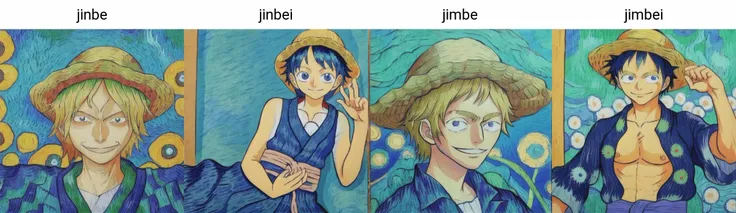 wanostyle, (jinbe) from one piece, wearing a straw hat, (smile), (Van Gogh style:1.2), <lora:wanostyle_2_offset:1>