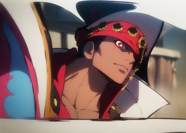 (epic wallpaper of dark skin pirate:1.1), (Pirate outfit:1.1), (fade white haircut:1.2), (red eyes:1.3), hdr, colorful, good composition, solo, (outline:1.1), (big pirate jacket1.2), epic background, (insane detail), wanostyle, buzz cut, (((symmetrical perfect face:1.1)))