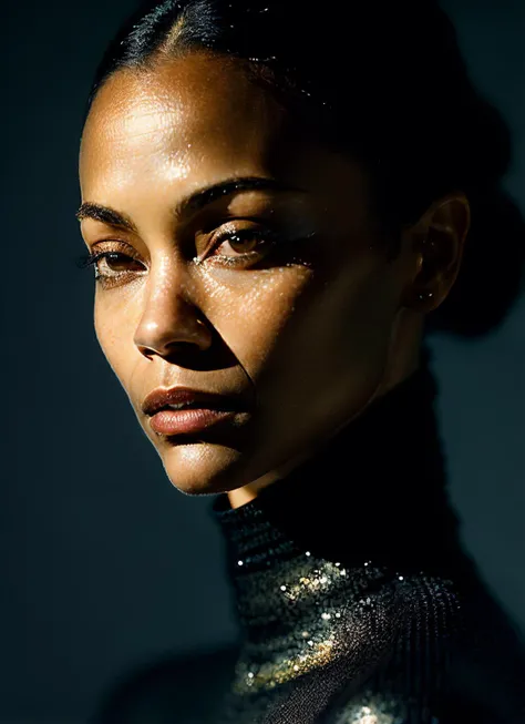 A stunning intricate full color portrait of (sks woman:1),wearing a black turtleneck, epic character composition, by ilya kuvshinov, alessio albi, nina masic, sharp focus, natural lighting, subsurface scattering, f2, 35mm, film grain, <lora:locon_zoesaldana_v1_from_v1_64_32:1.3>