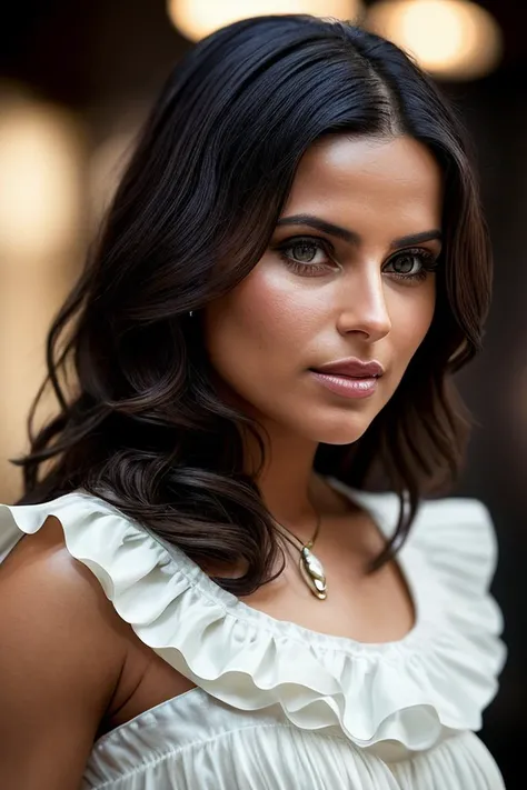 beautiful woman (EPN3llyFurt4d0:.99), nice makeup, jewellery, ((portrait)), (closeup:1.2), ((from the waist up)), ((( A stylish, modern Greek restaurant, filled with gourmet Greek dishes and a warm, inviting atmosphere :1.2 ))), natural skin texture, (( Ruffle hem dress :1.2)), 24mm, 4k textures, soft cinematic light, adobe lightroom, photolab, hdr, intricate, elegant, highly detailed, sharp focus, ((((cinematic look)))), soothing tones, insane details, intricate details, hyperdetailed, low contrast, soft cinematic light, exposure blend, hdr, faded, now, ("I've got a bad feeling about this.":1.1)