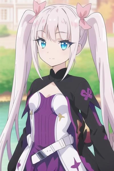 mira, anime, 1girl, solo, long_hair, looking_at_viewer, blue_eyes, white_hair, small breasts <lora:mira:0.7> , soft smile, lake, yuzustyle , masterpiece, best quality, official art, extremely detailed CG unity 8k wallpaper, highly detailed, shiny skin, Depth of field, vivid color, twintails
