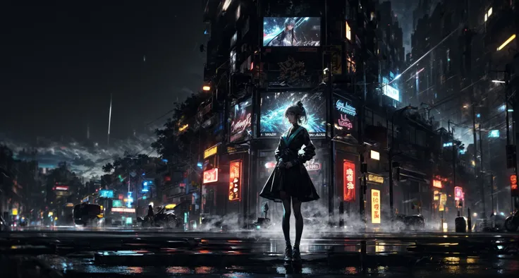 (dramatic, gritty, intense:1.4),masterpiece, best quality, 8k, insane details, intricate details, hyperdetailed, hyper quality, high detail, ultra detailed,(wide-angle lens,Panoramic:1.2),
Cyberworld,Transparent clothes,1girl,solo, glowing ,night,A shot with tension(sky glows aqua,Visual impact,giving the poster a dynamic and visually striking appearance:1.2),Chinese Zen style,impactful picture,
<lora:[SZW:foCyberworld_20230622141420-000018:0.95>
