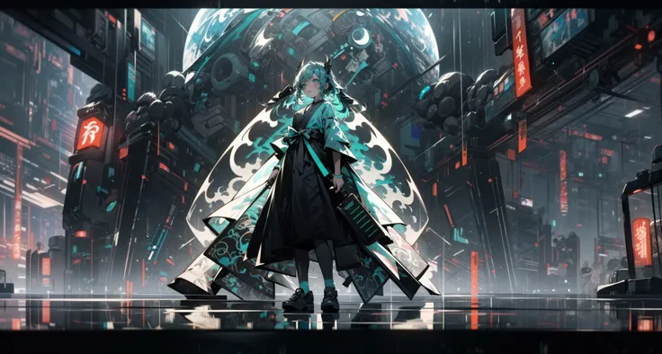 (dramatic, gritty, intense:1.4),masterpiece, best quality, 8k, insane details, intricate details, hyperdetailed, hyper quality, high detail, ultra detailed,(wide-angle lens,Panoramic:1.2),
Cyberworld,Transparent clothes,1girl,solo, glowing ,night,A shot with tension(sky glows aqua,Visual impact,giving the poster a dynamic and visually striking appearance:1.2),Chinese Zen style,impactful picture,
<lora:[SZW:foCyberworld_20230622141420-000018:0.95>