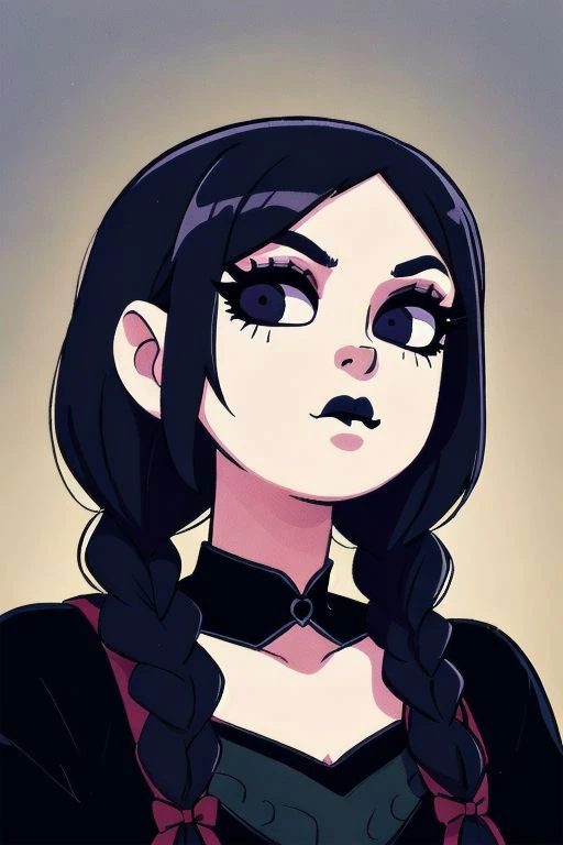w3day_, 1 gothic girl, black lipstick, braids, black hair, masterpiece, best quality, highres, best illumination, depth of field, complex background, detailed background, city, nigth