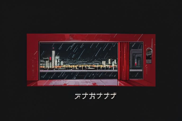 comic, black background, city street at night, red rain pouring down