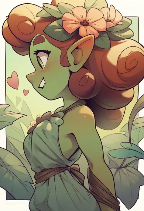 score_9, score_8_up,score_7_up, score_6_up, score_5_up, score_4_up, Dryad woman standing in garden, pale skin, horns, bob cut, large curved horns, skimpy outfit
