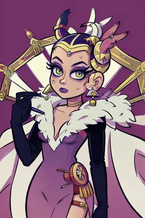 scottpilgrimvstheworld, cowboy shot, solo,
edea, hair ornament, earrings, cape, black dress, feather trim, plunging neckline, long sleeves, elbow gloves, makeup, lipstick,
emoji, (masterpiece, best quality:1.3),