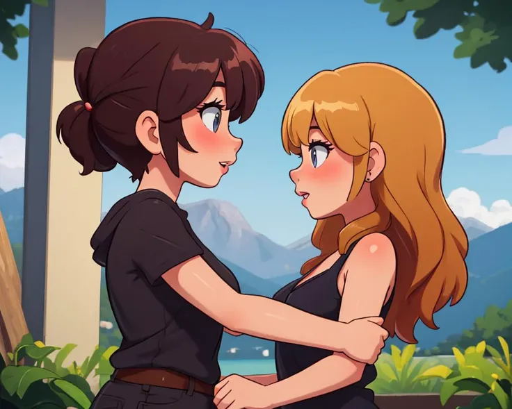 (masterpiece, best quality:1.1), two girls about to kiss, from the side