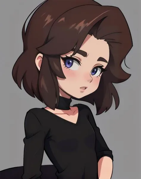 portrait of 18 year old boy, skinny, short voluminous brown tousled hair, sugary face, black tight dress, one hand on hip