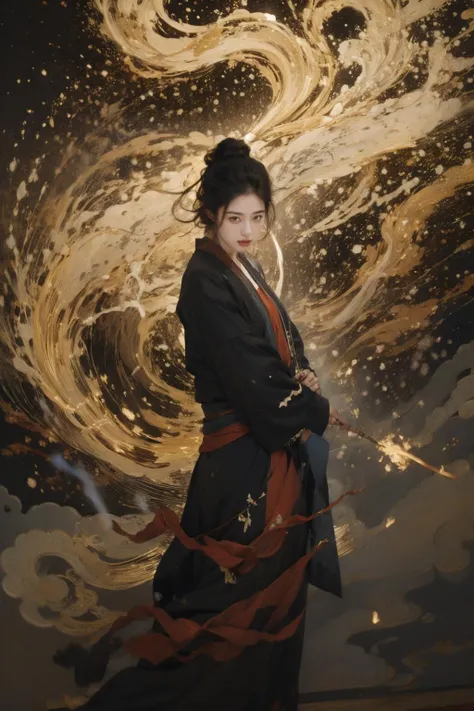 Symmetrical art, full body, phoenix, vortex,
masterpiece, best quality, 8k wallpaper,cloud,<lora:PAseerGoldenWindSD1.5-V1:0.8>
The time of sunrise is coming, The east of the sky has been a touch of red,heralding the coming dawn, At this point, bright gem, clouds,
The whole mountain shines with golden light, As if in a fairyland, intoxicating beauty, Chinese ink painting, 2D conceptual design, cloud, 1girl, nail_polish, phoenix eye, jewelry, necklace, black_hair, closed_eyes, solo, dress, holding_flower,black_hairancient art, chinese . <lora:qianjinghui:0.85> <lora:liujin_20231009043509:0.5>, <lora:zhongfenghuaxiyou:0.15> <lora:anxiang:0.3>