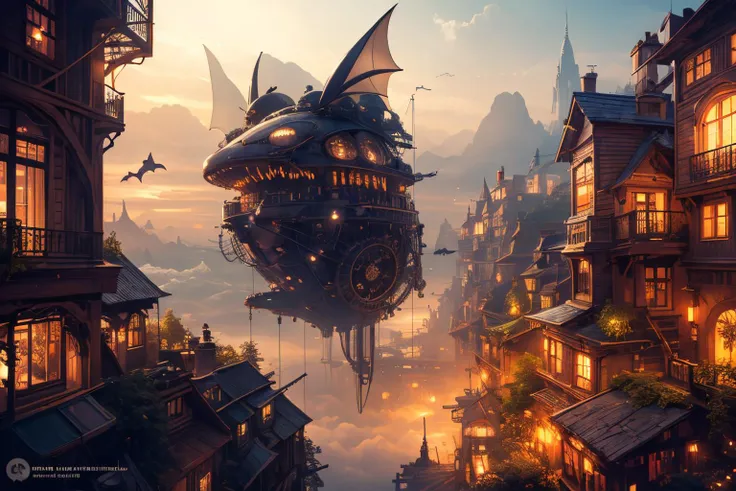 (Realistic:1.5) aircraft, ambiguous gender, steampunk, lightning, mountain, lights, tongue out, vanishing point, sunbeam, garden, fog, 6+girls, window, jellyfish, nature, multiple others, 1boy, crowd, steampunk, bat (animal), <lora:EdobSyFyHorrorFairyTale_v1.0:0.8>