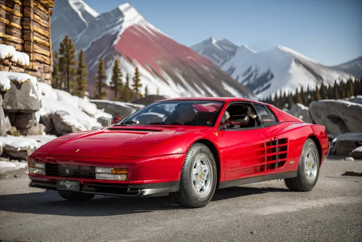 (masterpiece, best quality:1.2), ultra-detailed, (Ruby:1.5) car in (The Rocky Mountains, North America:1.5) EdobFTestarossa, (realistic:1.5), <lora:EdobFTestarossa_v1.0:1>