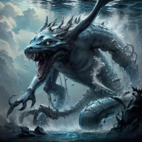 (Realisitc:1.5) Blue and grey woman monster, <lora:EdobMonsterFemale_v1.0:0.7>, hydrotech, horror, boiling underwater <lora:HydroTech:0.8>