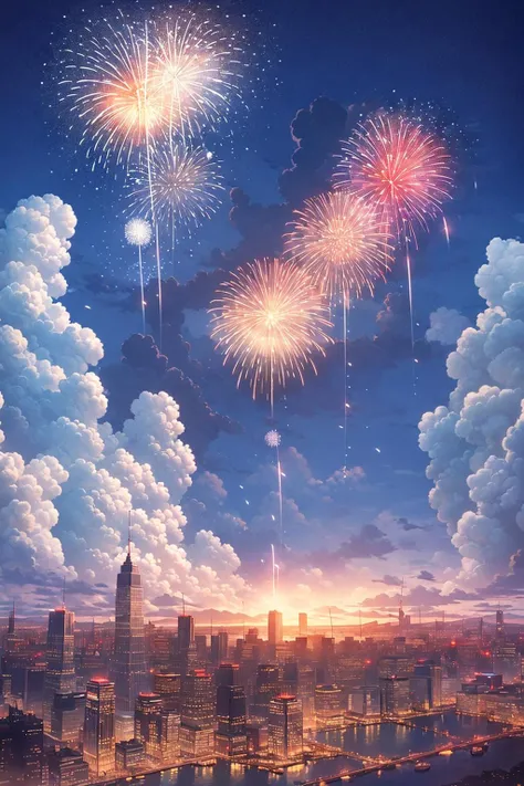 fireworks, sky, flower, night, cloud, night sky, no humans, aerial fireworks, white flower, outdoors <lora:fireworks_20230730090722:0.75>