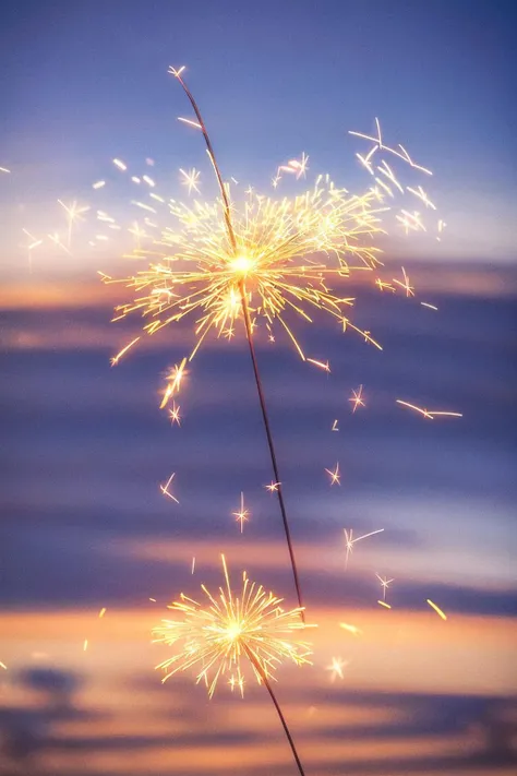 no humans, sky, fireworks, outdoors, scenery, gradient sky, blue sky, sunset<lora:fireworks_20230730090722:0.8>