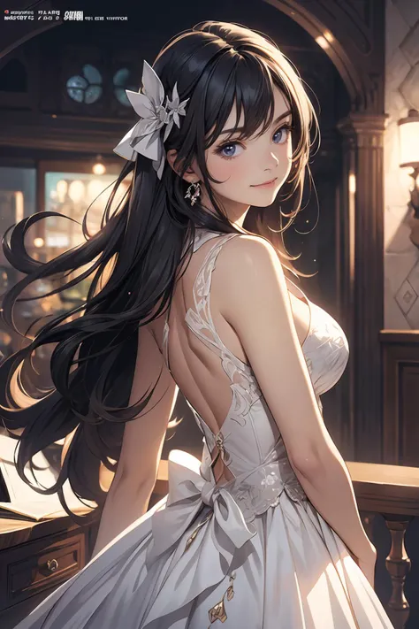 8k high quality detailed,highres,anime,comic,detailed image,
(an illustration of a teenage girl posing,an illustration of girl,teenage girl,magazine_sheet),(magazine_illustration),
((<lora:tachibanamirai_lora-v2_01:0.6>, tachibanamirai,1girl,long hair,black hair,pale skin,round_face,medium breasts):0.9),Warm Smile,detailed_face,
(, shaft head tilt,head_up,looking back,looking at viewer),
((<lora:ShivaGown:0.45>, ballgown,edgShiva,([dress|ballgown]::0.5),wearing edgShiva,wearing a ballgown):0.85),(,realistic clothing texture,realistic_skin_texture),<lora:shaft_head_tilt-SD-1.0:0.85>,<lora:more_details:0.2>