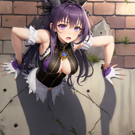 trapped_in_wall, stuck in wall,
1girl, purple hair,(purple eyes:1.2), ouro Kronii,
<lora:trappedInWall_v2:0.8> <lora:ouro kronii:0.8>