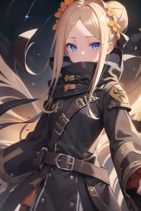 abigailwilliams, <lyco:abigailwilliams-lyco-nochekaiser:1>,
abigail williams, blonde hair, blue eyes, forehead, long hair, parted bangs,
BREAK bandaid, bandaid on face, bandaid on forehead, belt, black bow, black jacket, crossed bandaids, hair bow, hair bun, high collar, jacket, long sleeves, multiple bows, official alternate costume, orange belt, orange bow, polka dot, polka dot bow, single hair bun, sleeves past fingers, sleeves past wrists,
BREAK looking at viewer, full body,
BREAK outdoors, space, stars,
BREAK <lyco:GoodHands-beta2:1>, (masterpiece:1.2), best quality, high resolution, unity 8k wallpaper, (illustration:0.8), (beautiful detailed eyes:1.6), extremely detailed face, perfect lighting, extremely detailed CG, (perfect hands, perfect anatomy),