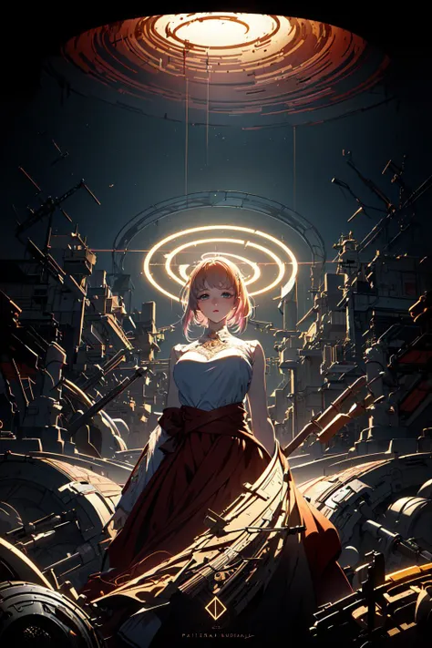 (masterpiece, top quality, best quality, official art, beautiful and aesthetic:1.2), extreme detailed,colorful,highest detailed ((ultra-detailed)), (highly detailed CG illustration), ((an extremely delicate and beautiful)),cinematic light,
skirt, (halo:1.3),