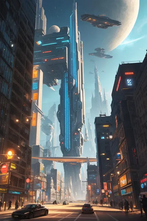 science fiction art, futuristic city
