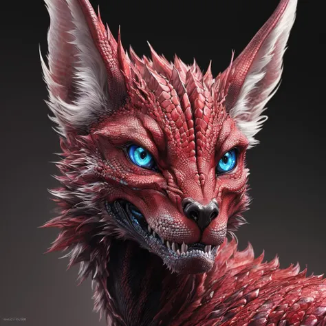 (hybrid:1.3), (alien humanoid:1), (canine features:0.8), (reptilian features:0.6), (draconian features:0.6), (alien:1), (humanoid features:1.3), (human features:1.3), high res, (hyper realistic:1.3), (ultra realistic:1.5), (detailed realistic image:1.4), (detailed eyes, beautiful expressive eyes, pupils:1.4), (blue eyes:1), impasto impressionism, (insane details:1.2), soft, (hyper realistic fur:1.3), (detailed fur:1.2), (hyper realistic scales:1.2), (detailed scales:1.1), (fur covered body:1), (scale covered body:1), (male:1), (expressive face, detailed face:1.3), (realistic:1.3), (photorealistic, photo-realistic:1.4), full color, (3d:1.3), (highly detailed:1.4), (masterpiece:1.3), 8k uhd, (seductive, seductive smirk:1.4), (dark studio background), (rim lighting,:1.4), two tone lighting, magenta hue, octane, unreal, dimly lit, low key, (looking at viewer:1), (two tone hair, anime hair:1.3), (red fur:1), (silver scales:1), (athletic:0.8), (dynamic foreshortening:1), (exceptional perspective:1), (dynamic perspective:1), (headshot portrait:1), (unreal engine 5:1), (intricate detail:1.2), dark fantasy art