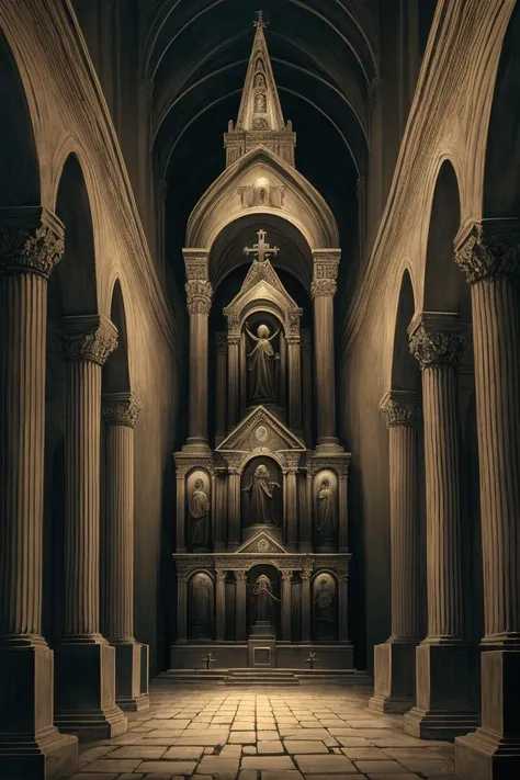 cult of cthulhu, dark imposing church, greek depiction