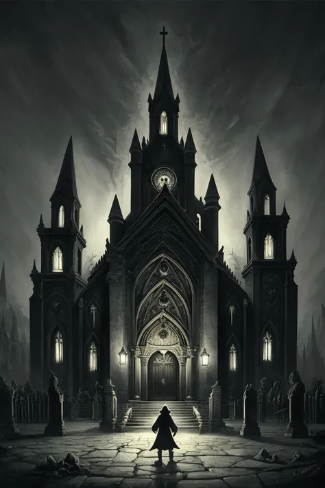 cult of cthulhu, dark imposing church, dark fantasy art, cartoon art