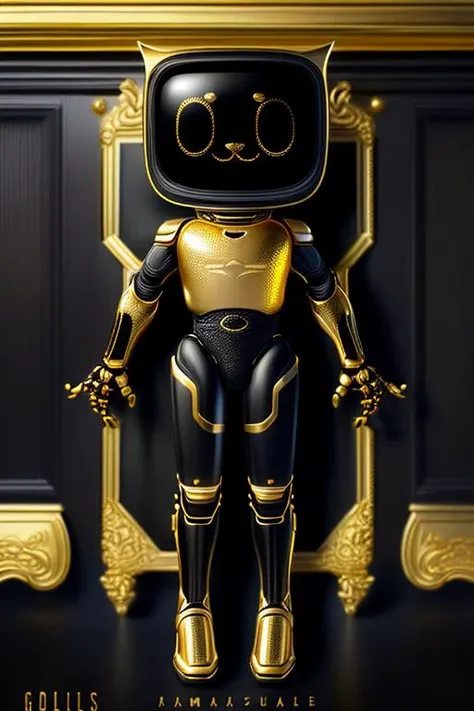 <lora:add_detail:1> add_detail, masterpiece, best quality, detailed, realistic, soft dim lighting,
Gold and Black, Gold, Goldy, Black, matte black, Gilding, <lora:Gold and Black, Gold, Goldy, Black, matte black, Gilding:1.0>
<lora:kerfus, robot:0.8> kerfus, robot, full body shot,