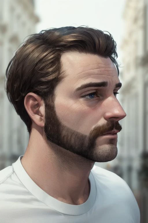 masterpiece, realistic, 8k, (1man:1.3), white shirt, european,(brown hair:1.3), <lora:A_Sideburns_Cut_v3:1>(side-burns:1.1),(shaved-chin:1.2), (mutton-chops:1.2), side view