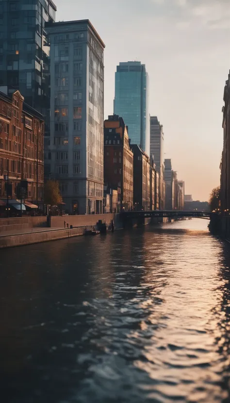 cinematic photo of a city by the river, 35mm photograph, film, bokeh, professional, 4k, highly detailed