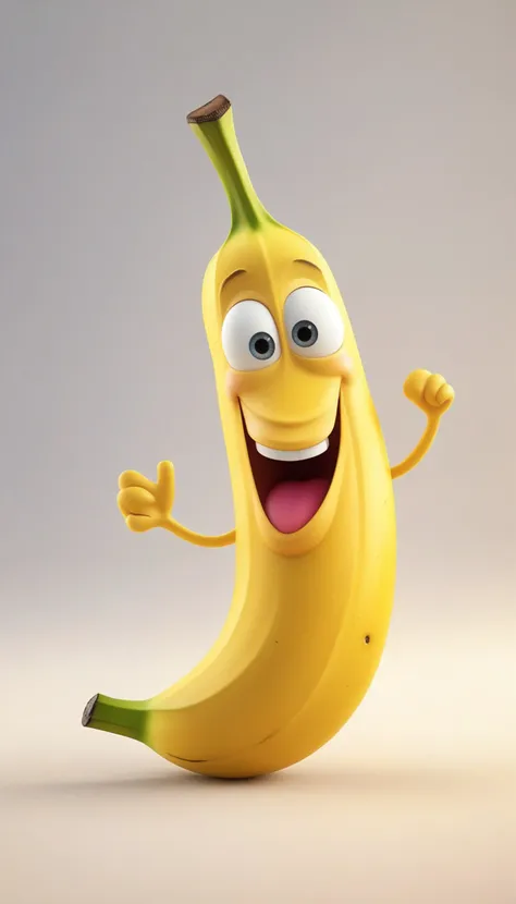 a happy cartoon banana fruit, Pixar Style, perfect composition, 8k artistic photography, photorealistic concept art, masterpiece