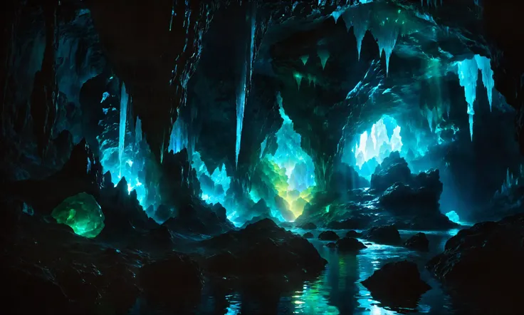 digital photography, a dark secluded cave that is lit by magically glowing crystals, soft magical glow, bioluminescent, dark fog within the cave, fantasy landscape, sharp focus, very detailed, dark lighting, <lora:0- dpo_lora_v1:0.7> <lora:zavy-cntrst-sdxl:2>