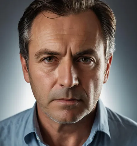 HDR photo of cinematic photo, (masterpiece,best quality,ultra-detailed), a middle-aged man with a frightened expression. His facial features are worried, his eyebrows are raised, and his mouth is slightly open. The lighting is dim and uneven, adding to the mysterious and unsettling atmosphere. The man is dressed in casual clothes and is set against a simple neutral background. Realistic and detailed, reflecting every wrinkle and line on his face, RAW photo, (high detailed skin:1.2), 8k uhd, dslr, soft lighting, high quality, film grain, Fujifilm XT3, ultra quality, ultra detailed, epic realistic, ultrarealistic, photorealistic, RTX, lightroom, detail, hyperrealism, film, bokeh, professional, 4k, highly detailed, portrait . High dynamic range, vivid, rich details, clear shadows and highlights, realistic, intense, enhanced contrast, highly detailed
